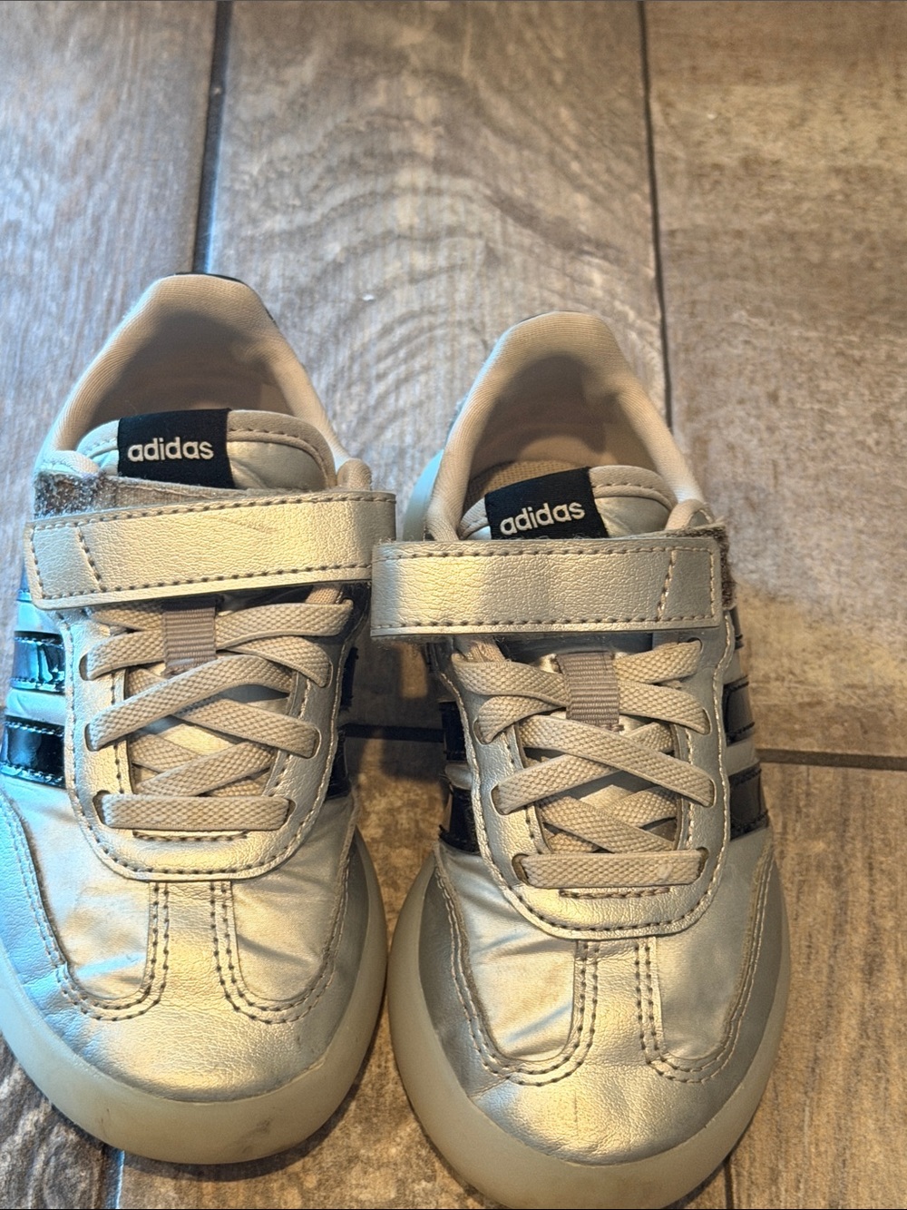 adidas Kids Silver Sneakers with Black Stripes